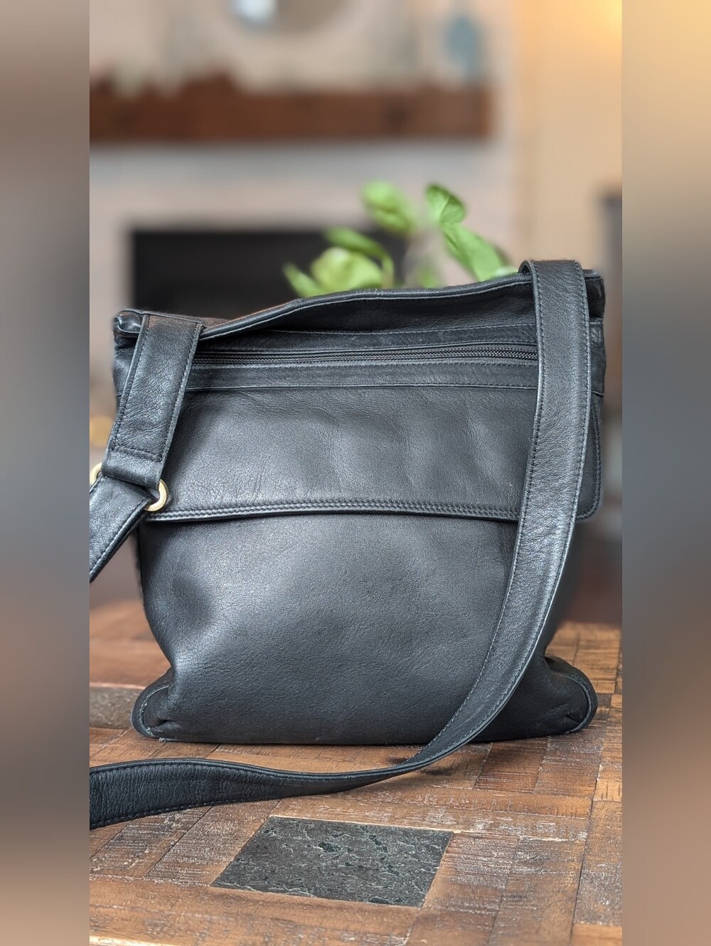 Derek Alexander black leather crossbody bag
